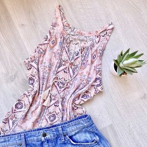 Linen knit pink paisley top sleeveless EUC